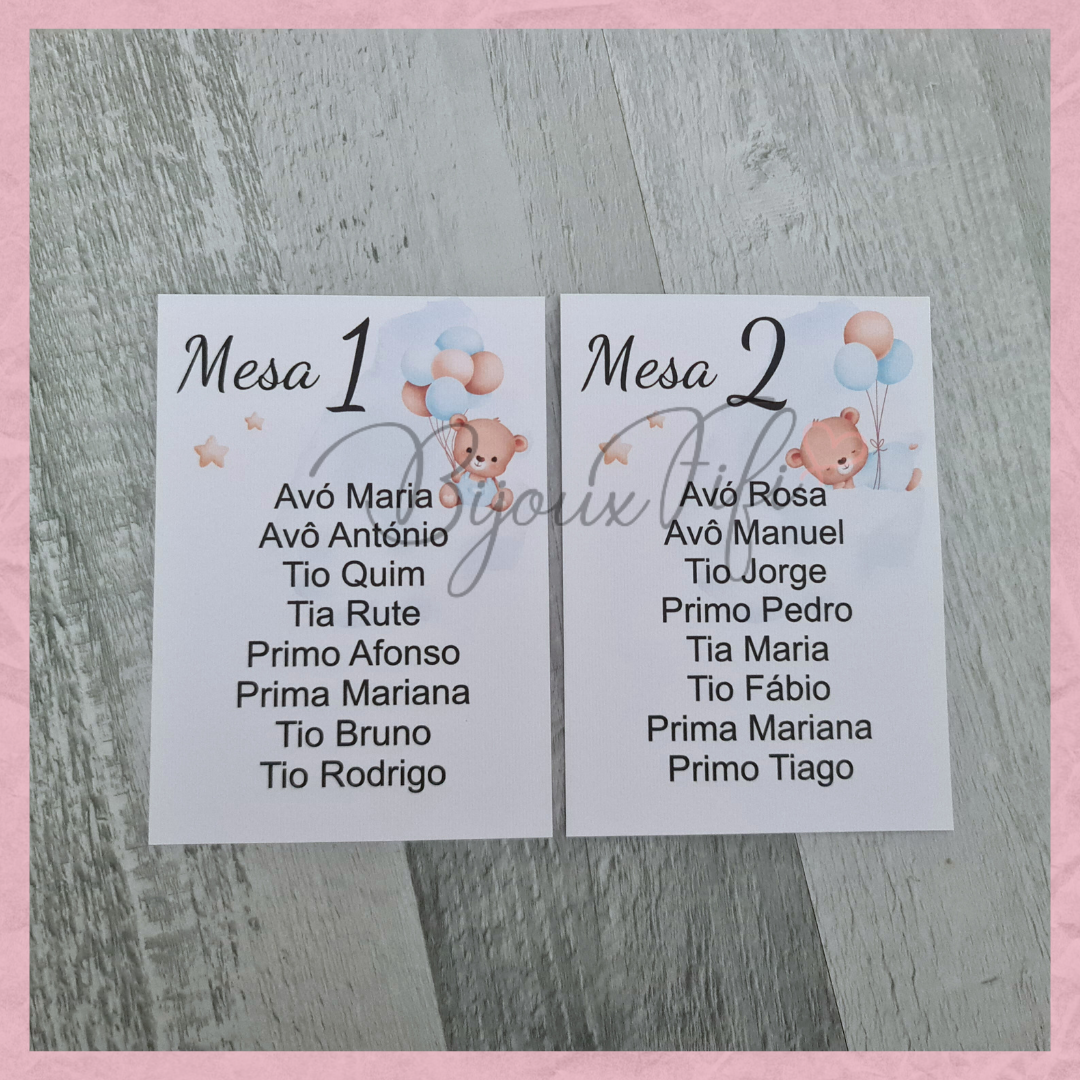Cartões Seating Plan "Cute Bear" Blue