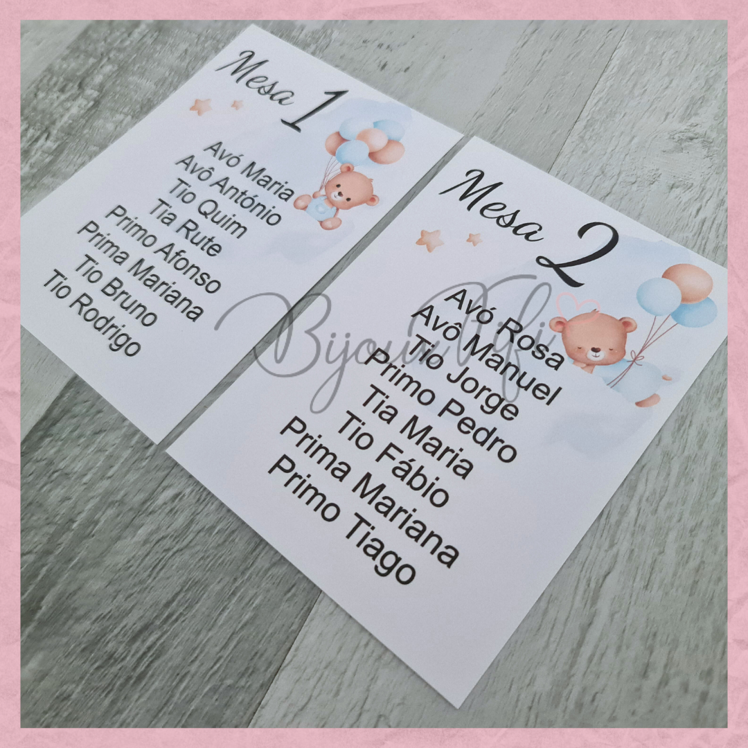 Cartões Seating Plan "Cute Bear" Blue