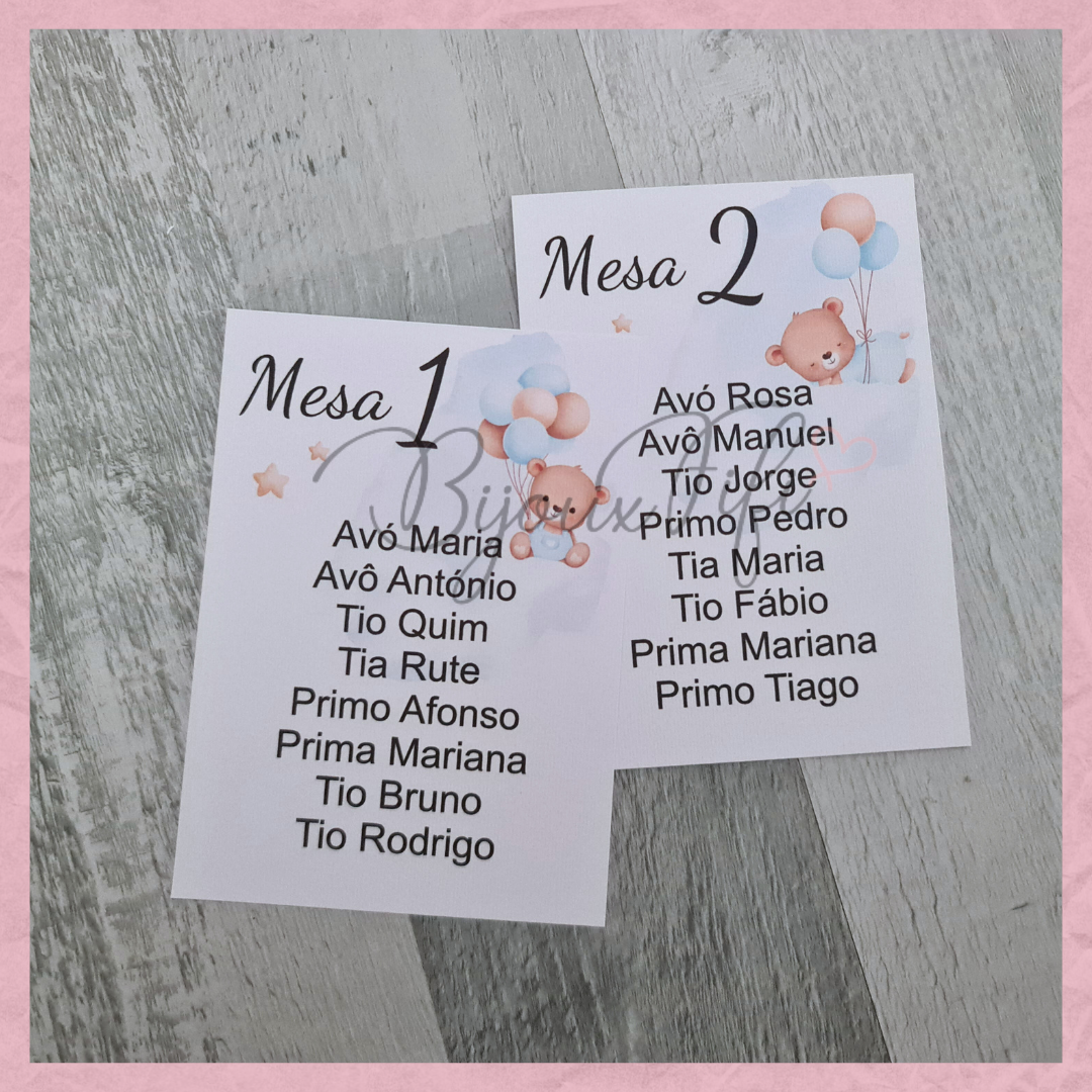 Cartões Seating Plan "Cute Bear" Blue