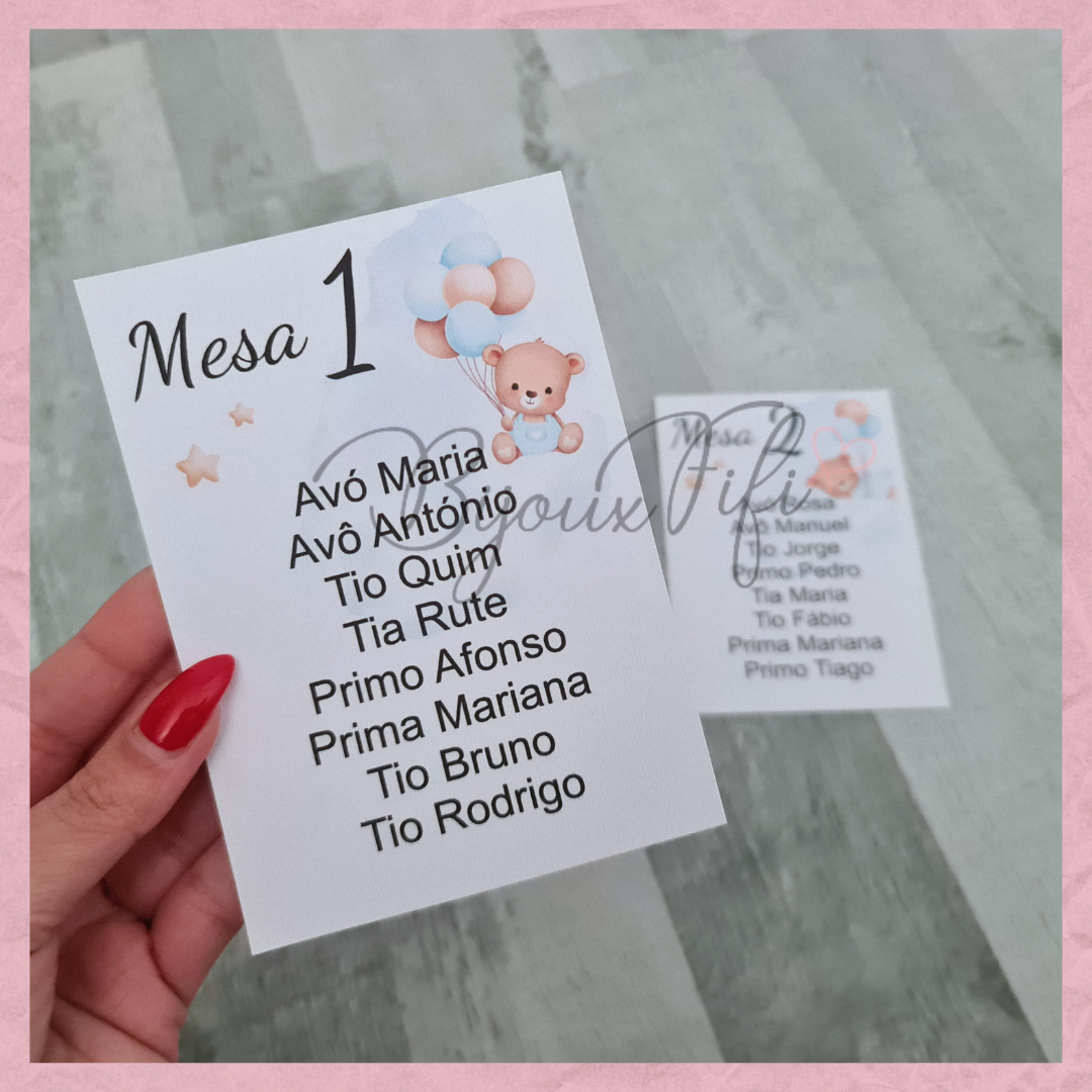 Cartões Seating Plan "Cute Bear" Blue
