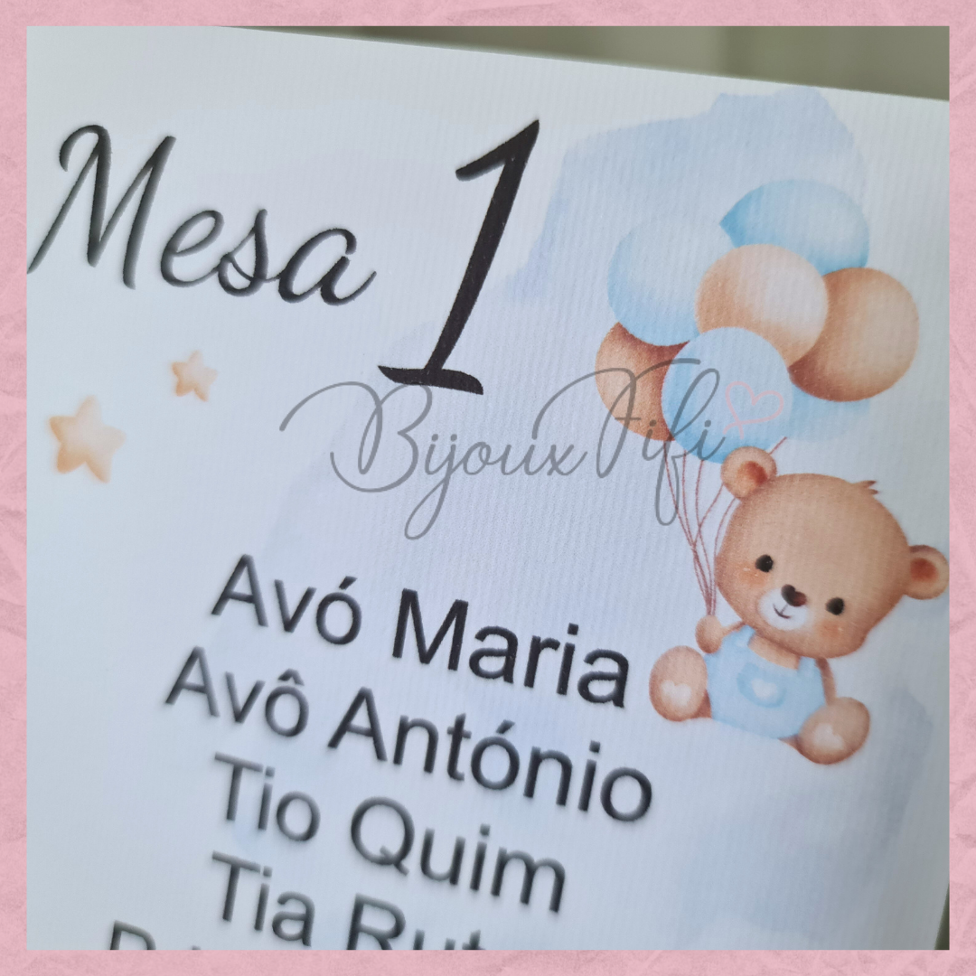 Cartões Seating Plan "Cute Bear" Blue