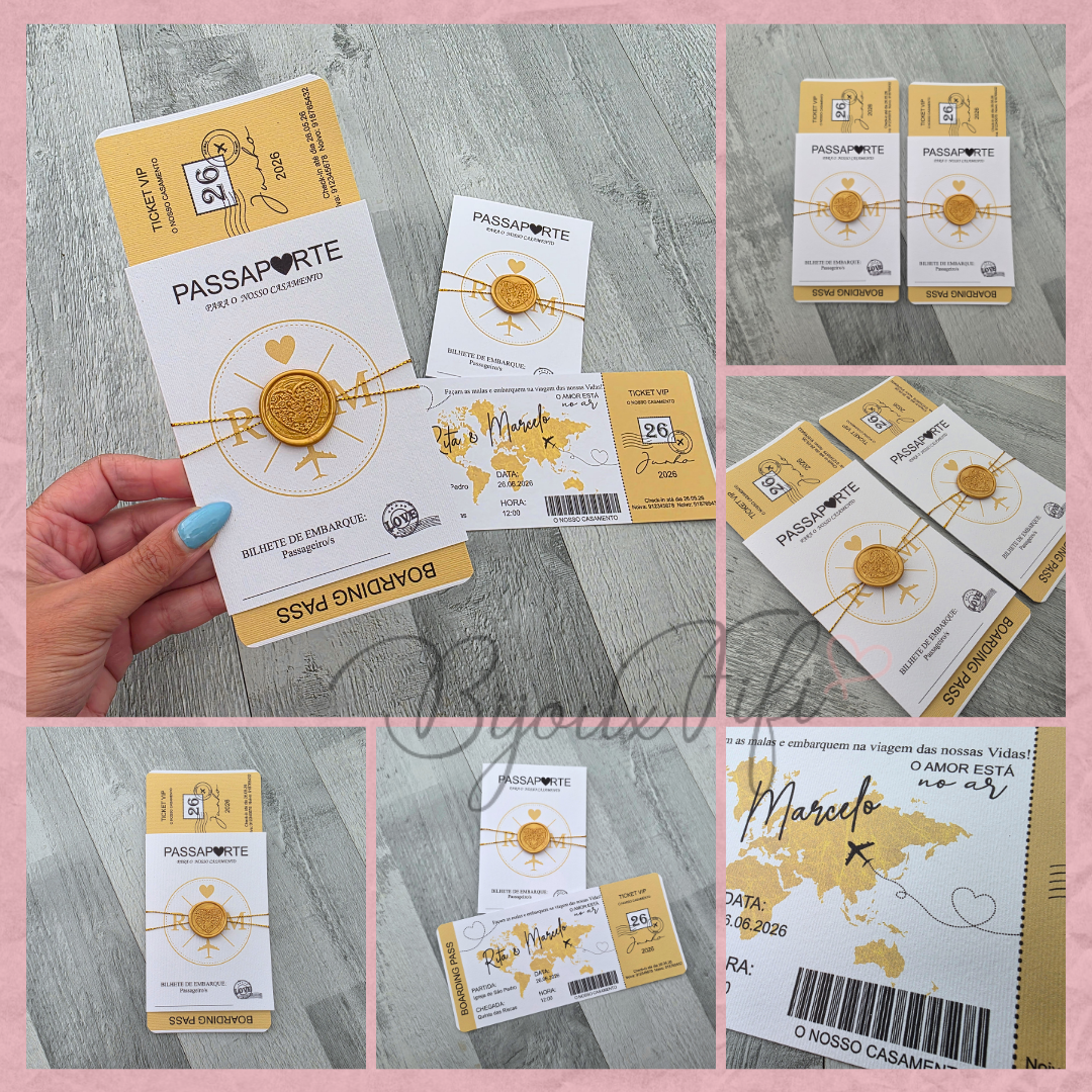 Convite Wedding Passaporte "Fly Gold"