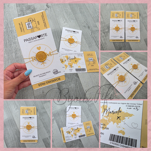 Convite Wedding Passaporte "Fly Gold"
