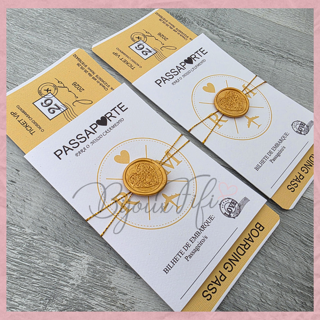 Convite Wedding Passaporte "Fly Gold"