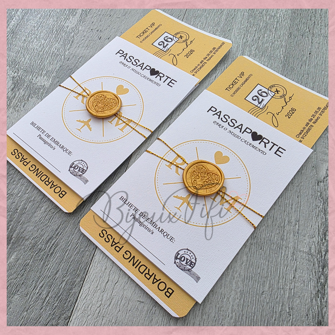 Convite Wedding Passaporte "Fly Gold"