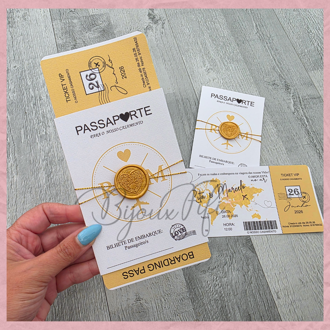 Convite Wedding Passaporte "Fly Gold"