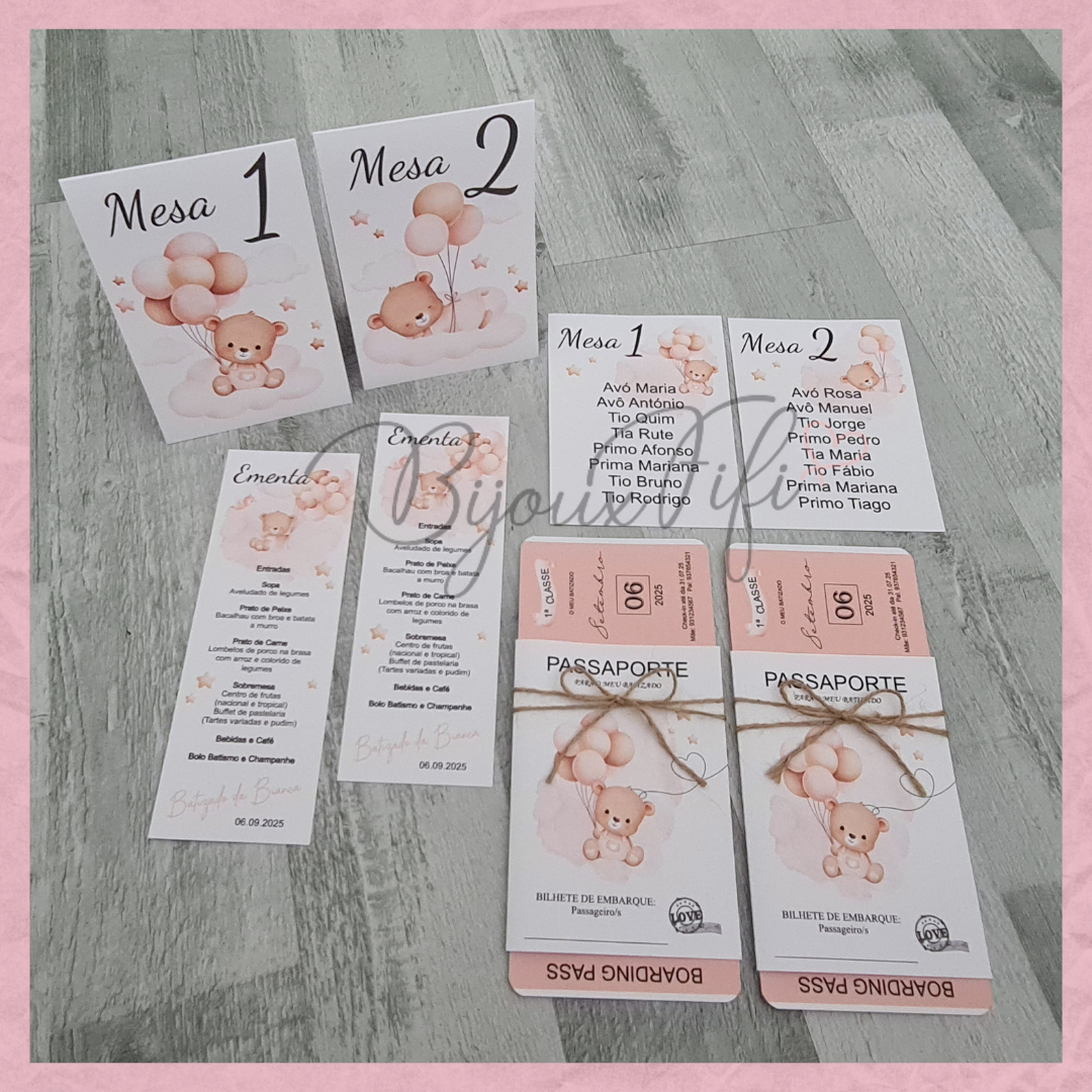 Cartões Seating Plan "Cute Bear"  Rose