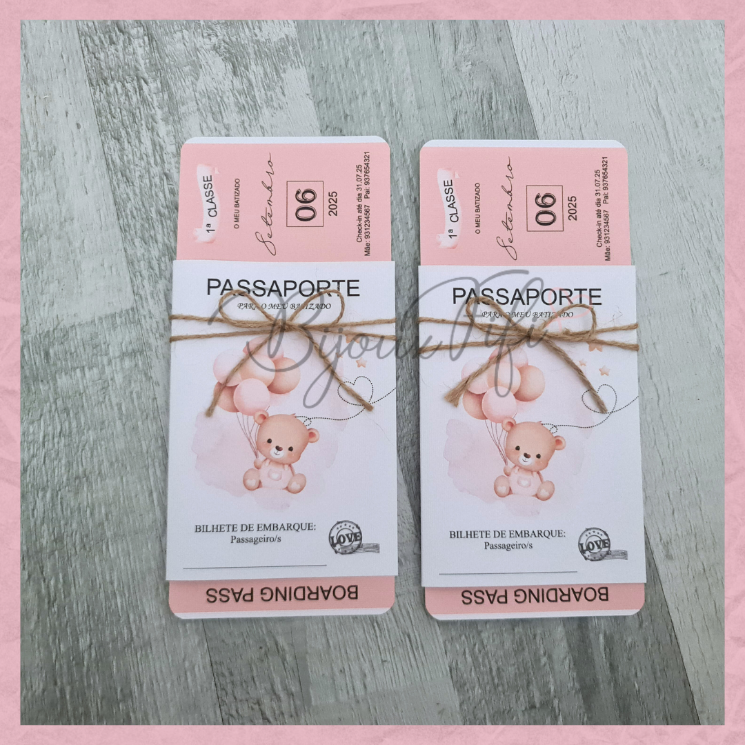Convite Passaporte "Cute Bear" Rose