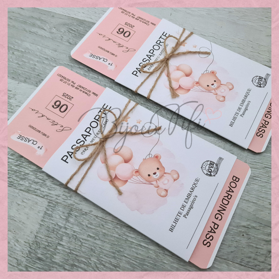 Convite Passaporte "Cute Bear" Rose