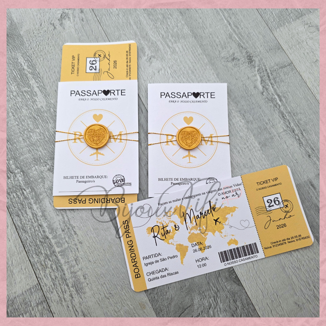 Convite Wedding Passaporte "Fly Gold"