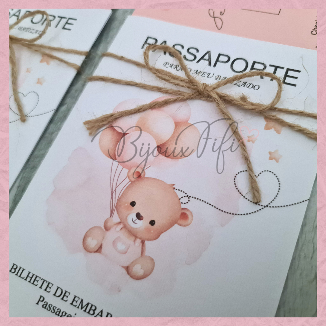 Convite Passaporte "Cute Bear" Rose