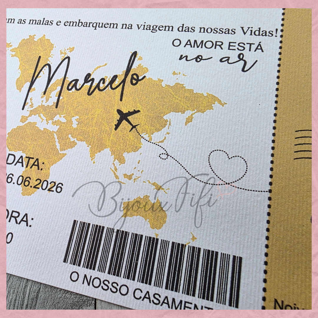 Convite Wedding Passaporte "Fly Gold"