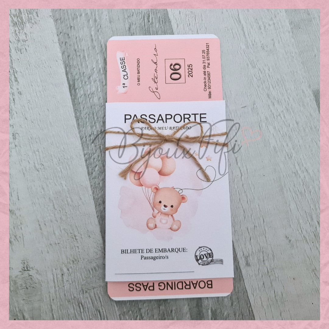 Convite Passaporte "Cute Bear" Rose