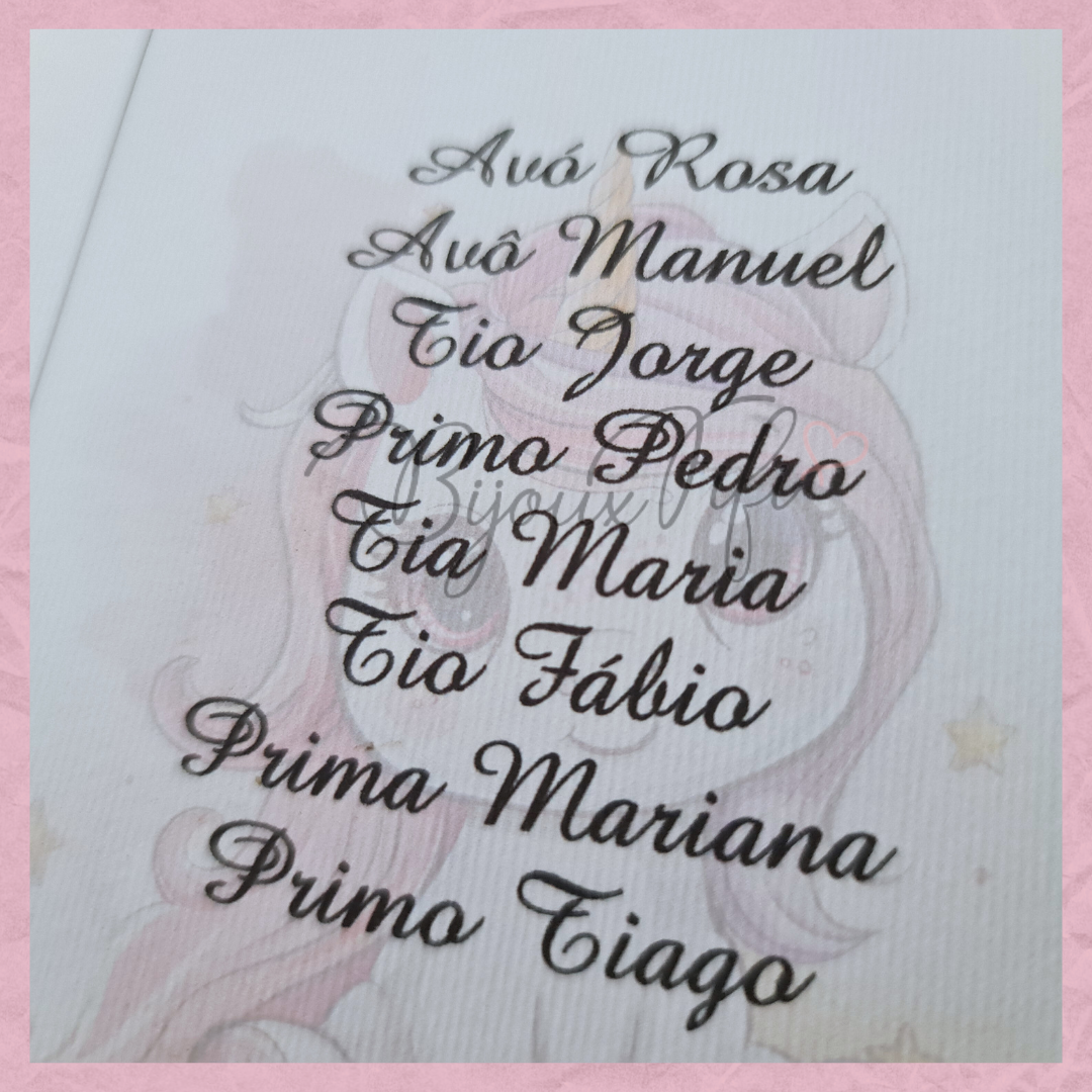 Cartões Seating Plan "Unicorn"