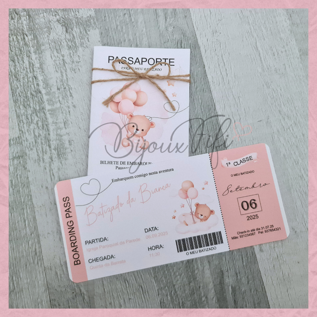 Convite Passaporte "Cute Bear" Rose