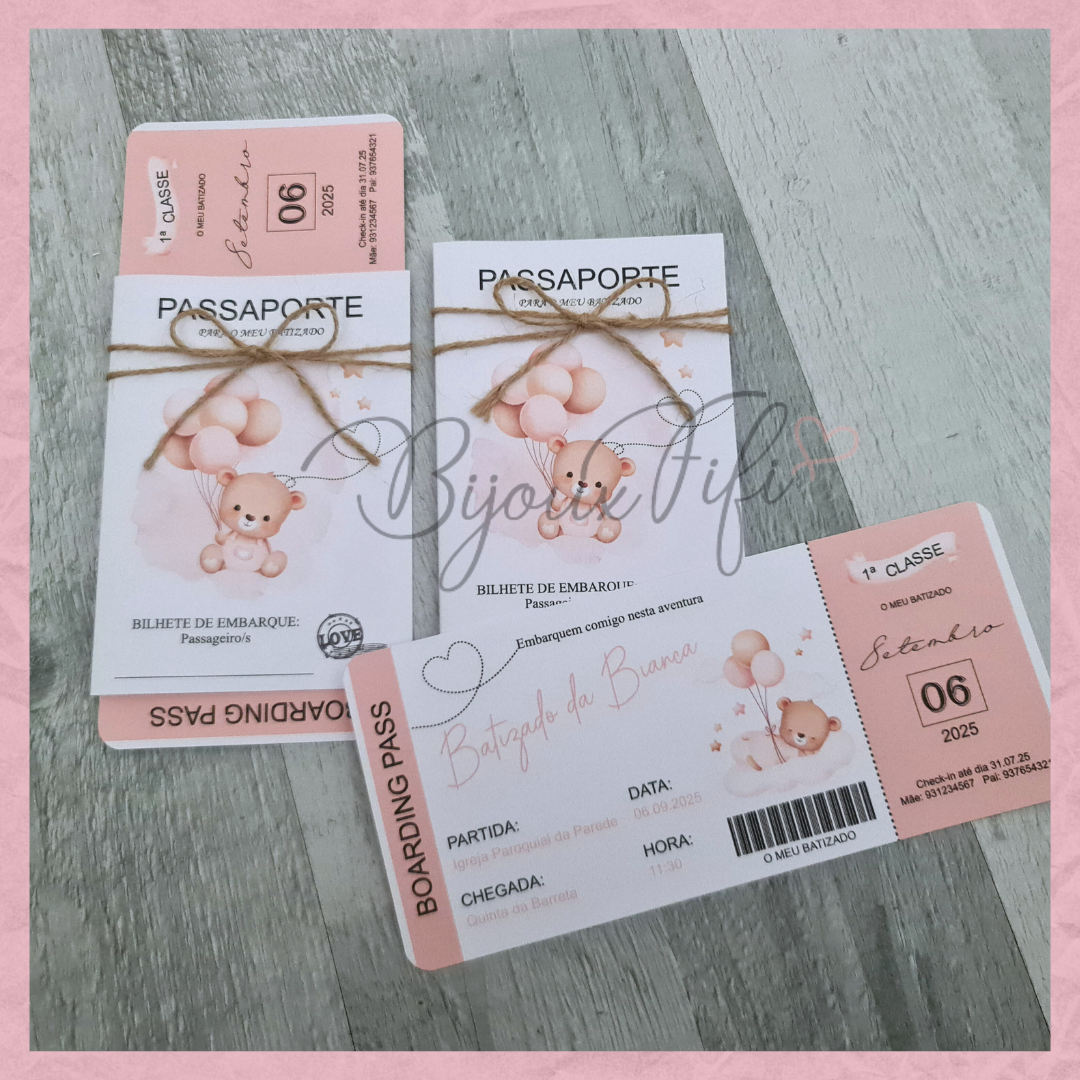 Convite Passaporte "Cute Bear" Rose
