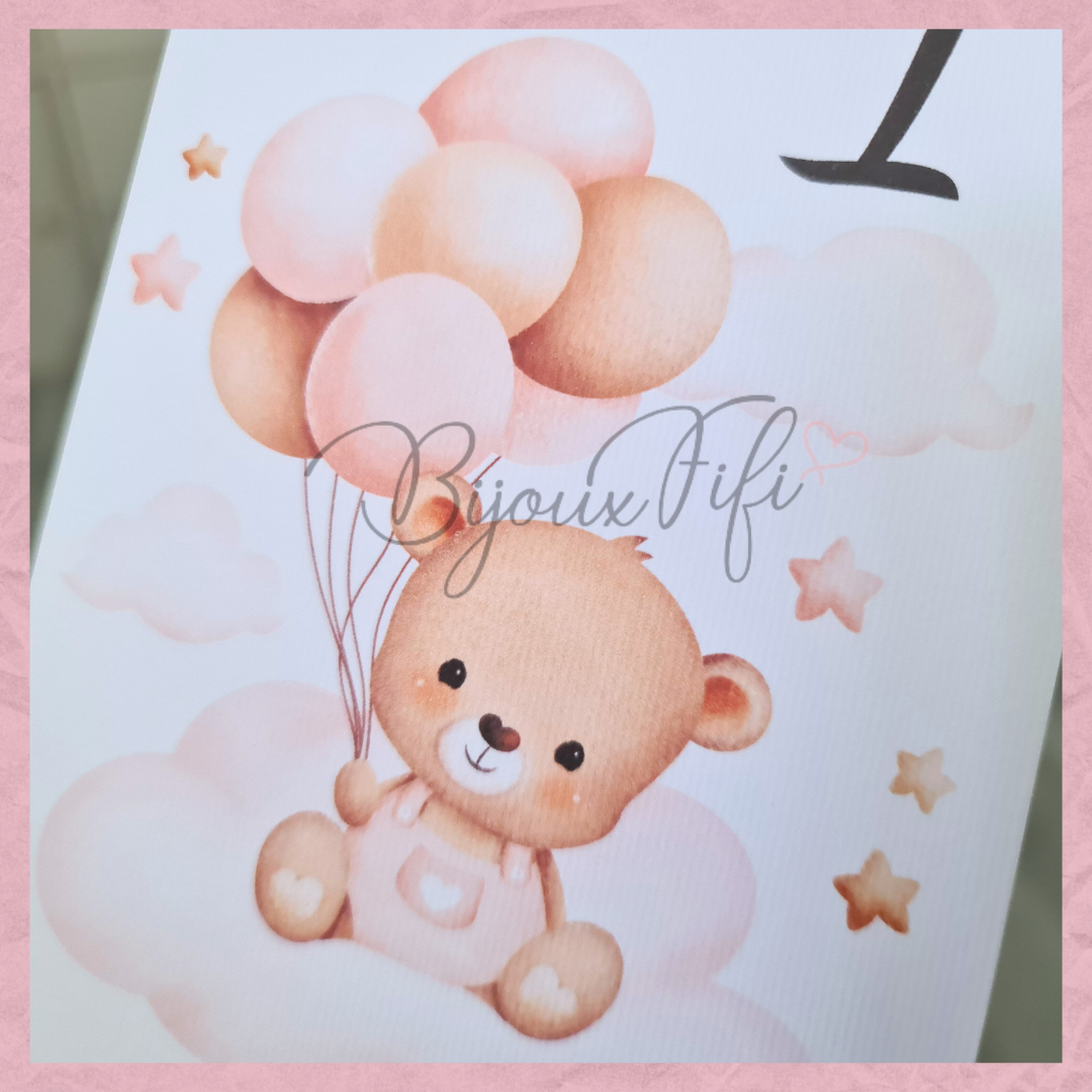 Marcador de Mesa triangulo "Cute Bear"  Rose