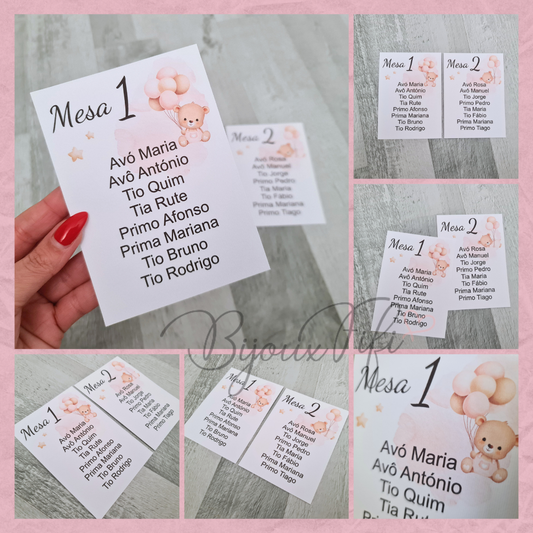 Cartões Seating Plan "Cute Bear"  Rose