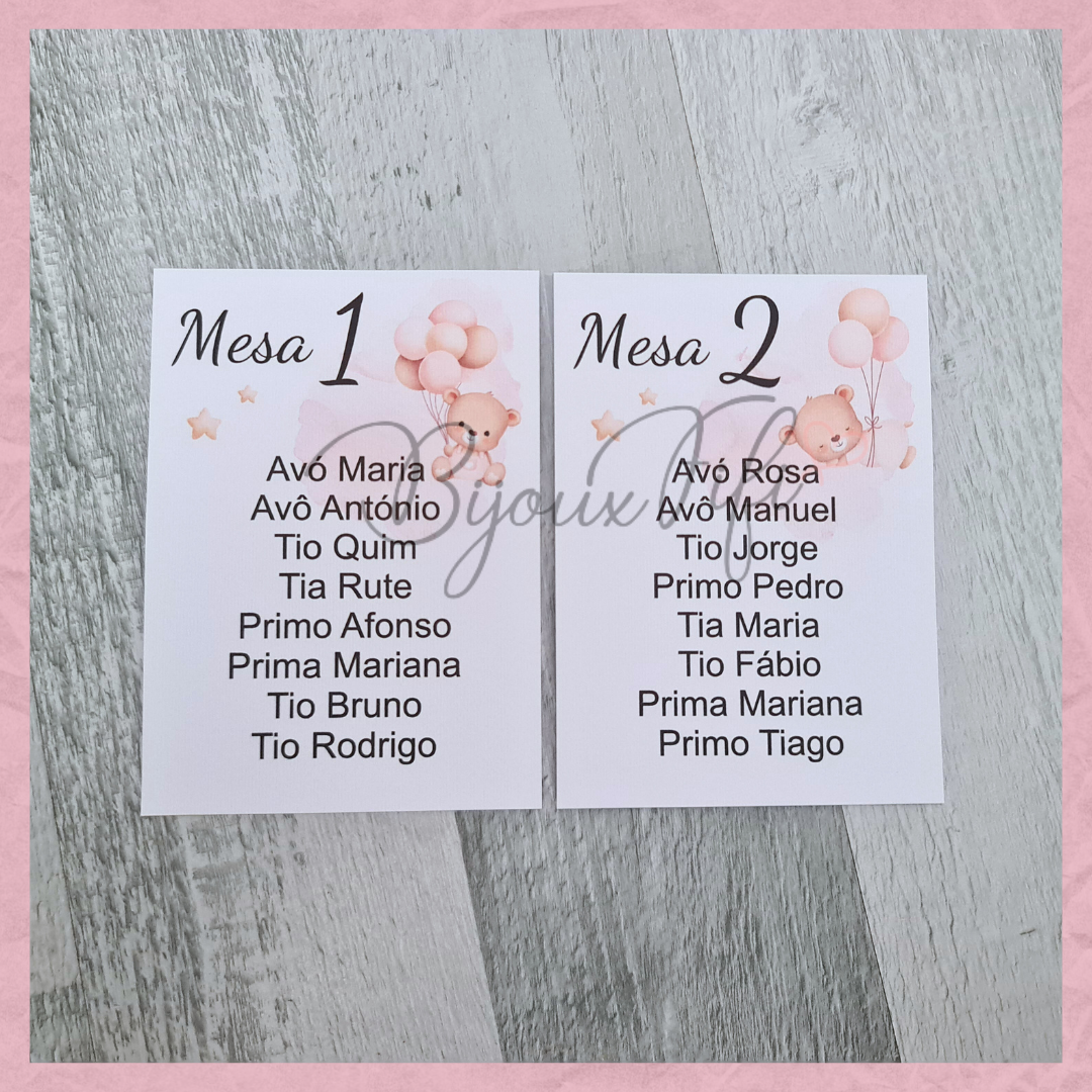 Cartões Seating Plan "Cute Bear"  Rose