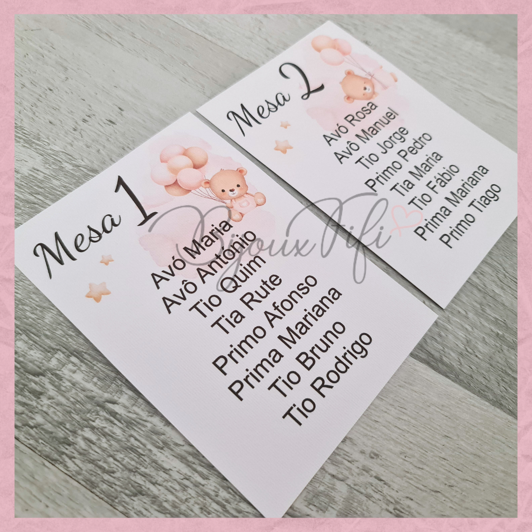 Cartões Seating Plan "Cute Bear"  Rose