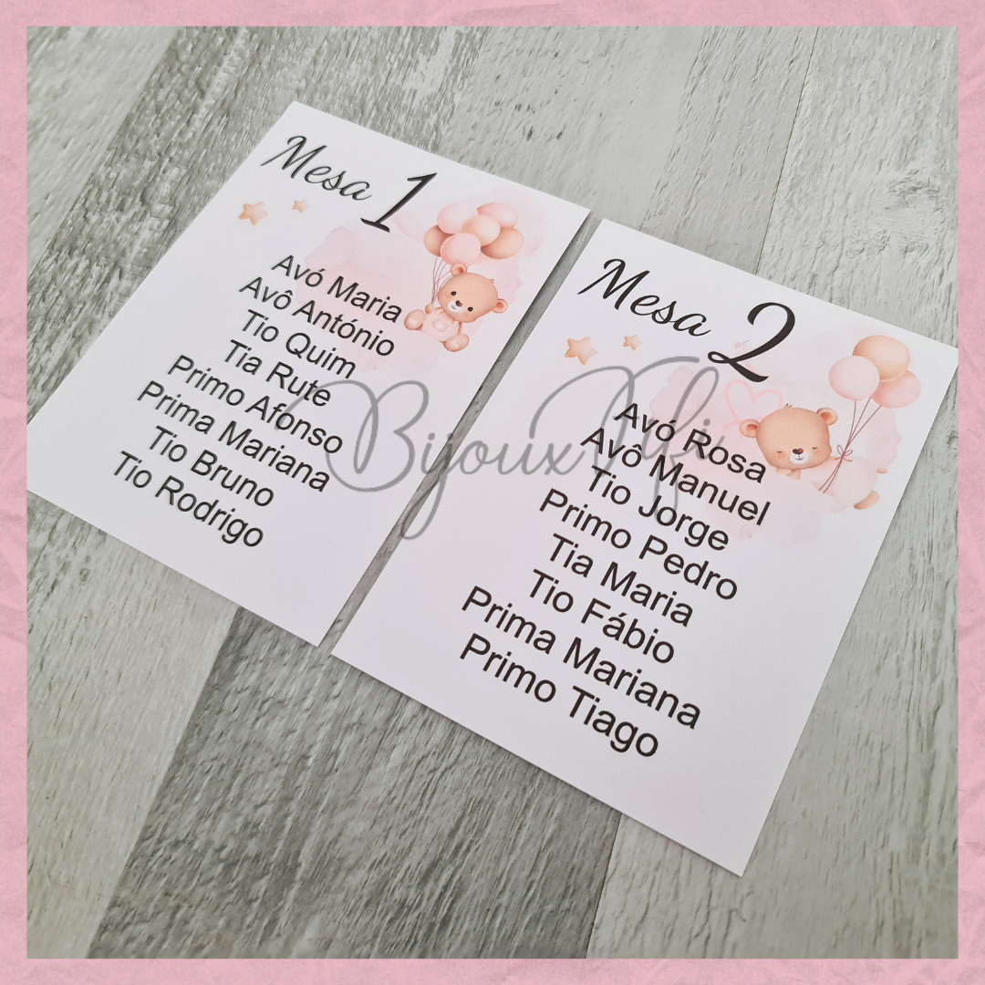 Cartões Seating Plan "Cute Bear"  Rose