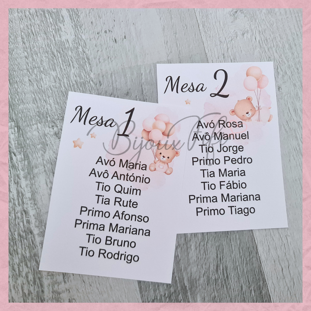 Cartões Seating Plan "Cute Bear"  Rose