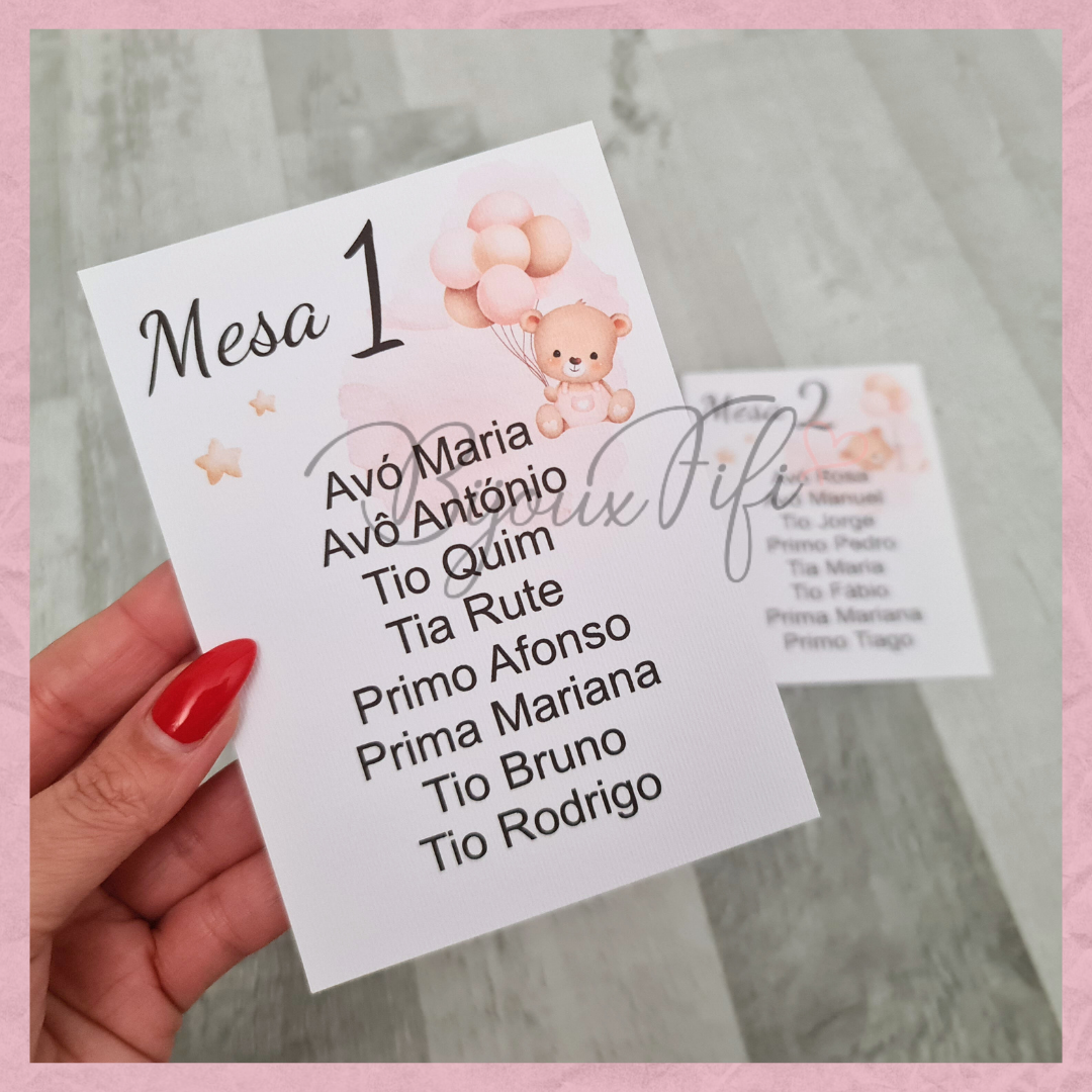 Cartões Seating Plan "Cute Bear"  Rose