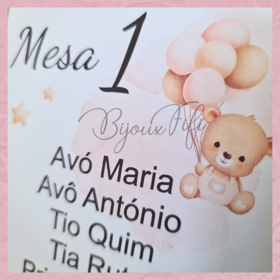 Cartões Seating Plan "Cute Bear"  Rose