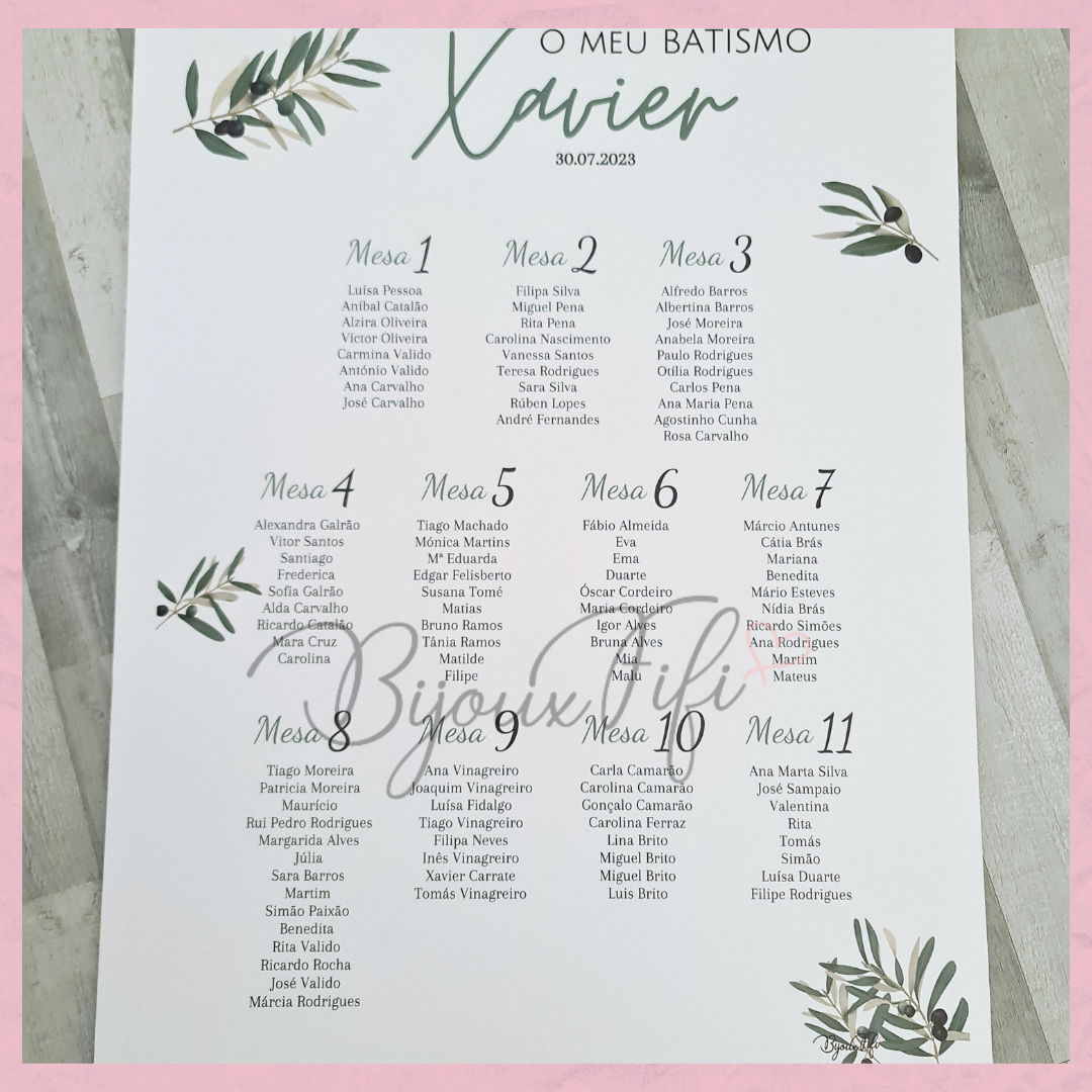 Placar de Seating-Plan "Natural Oliva"