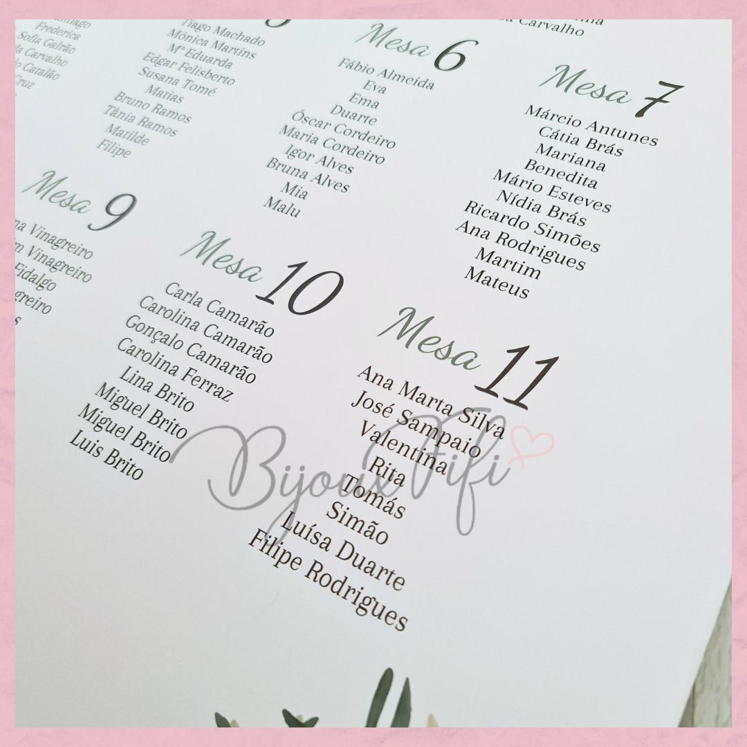 Placar de Seating-Plan "Natural Oliva"