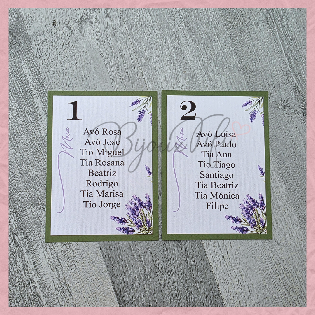 Cartões Seating Plan "Lavanda"