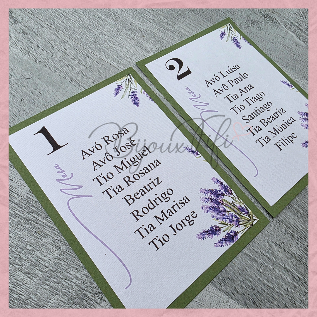 Cartões Seating Plan "Lavanda"