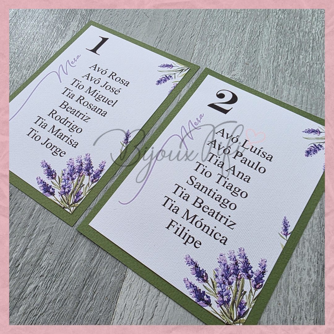Cartões Seating Plan "Lavanda"