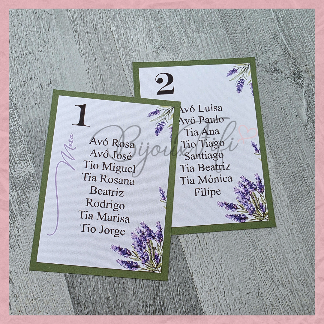 Cartões Seating Plan "Lavanda"