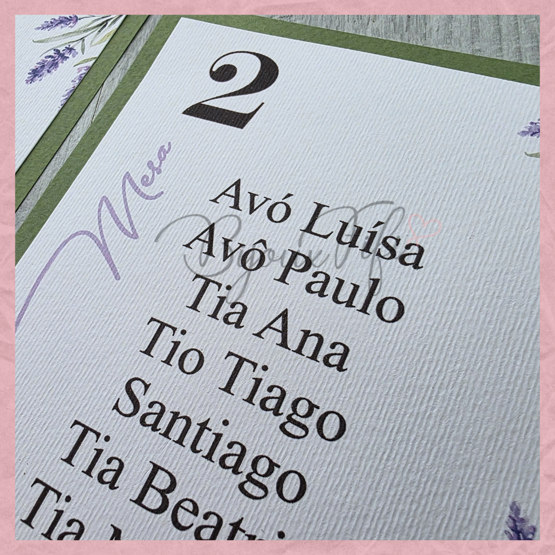 Cartões Seating Plan "Lavanda"