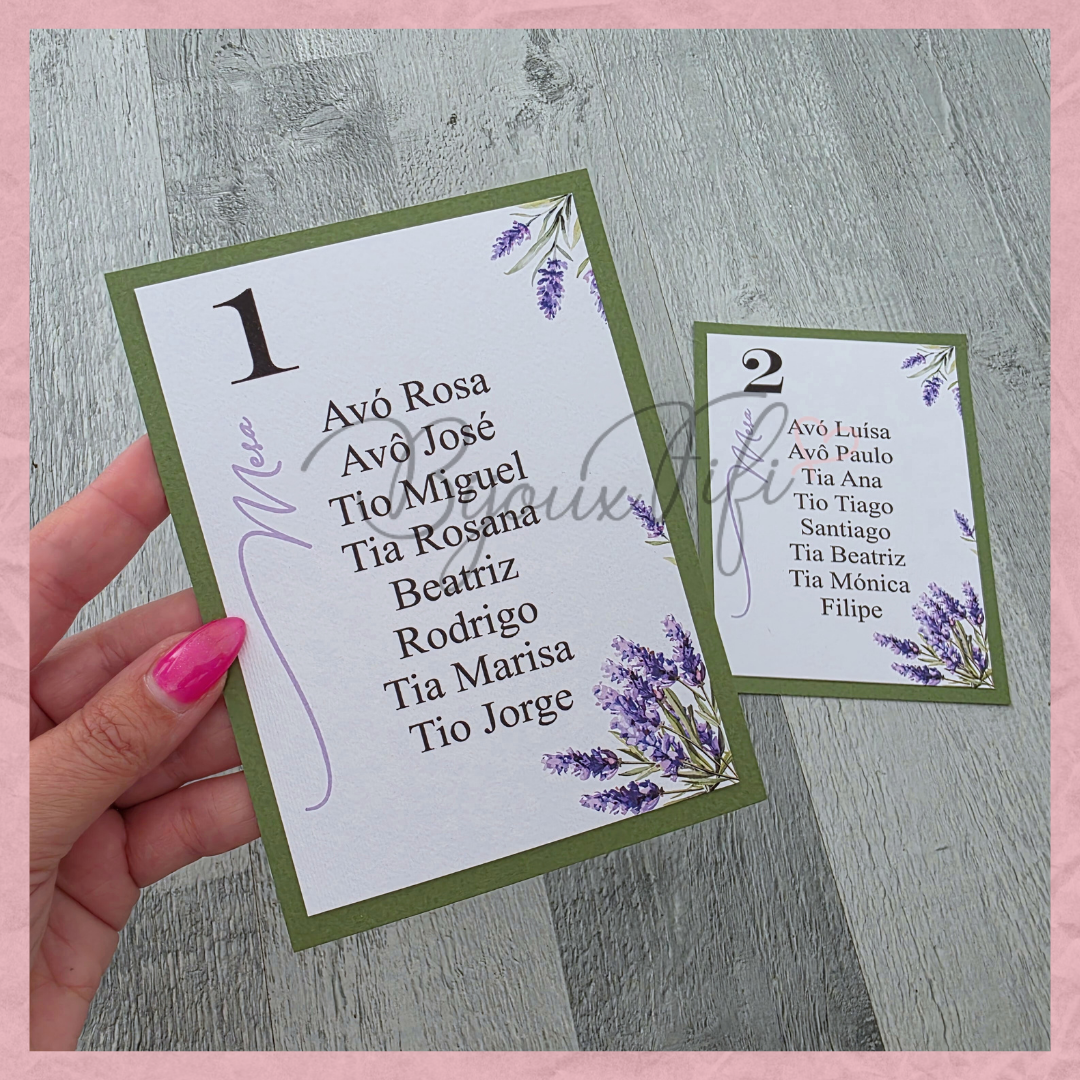 Cartões Seating Plan "Lavanda"