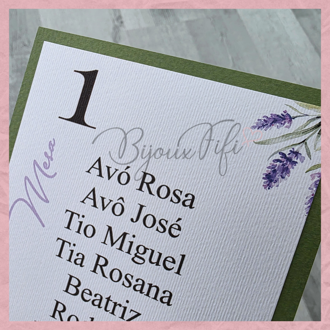 Cartões Seating Plan "Lavanda"