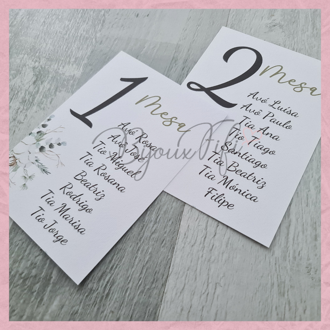 Cartões Seating Plan "Pure Cotton" MB048
